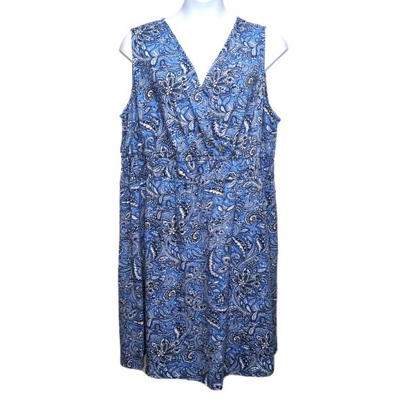 Talbots Dress Womens Plus Size 3X Blue Paisley Sleeveless V-Neck Cotton India - Picture 2 of 12